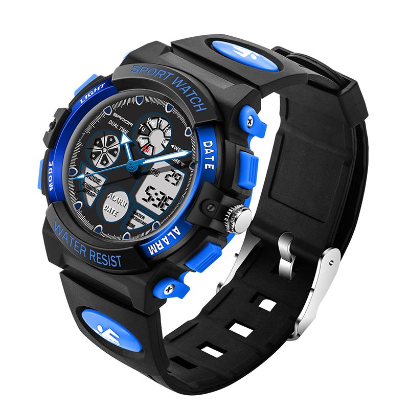 Dual Display Digital Watch Barn Fargerik Alarm Lysende Kalender Stoppeklokke Sport Klokke