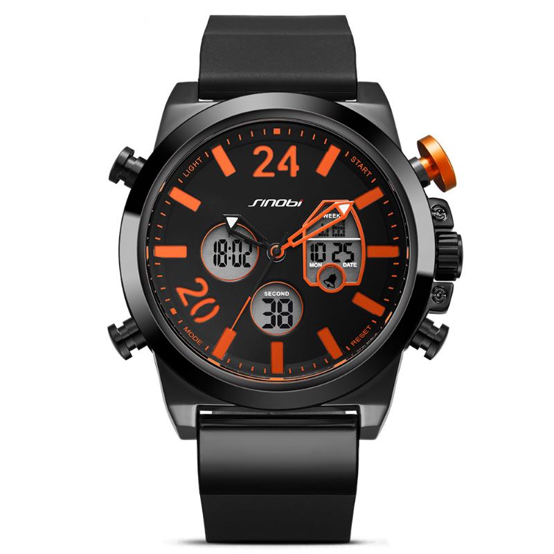 Dual Display Digital Watch Herre Chronograph Alarm Lysende Display Mote Sport Watch