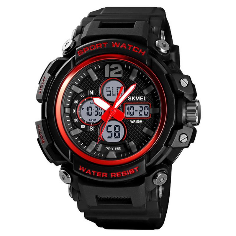 Lysende 5atm 3time Multi-function Outdoor Herre Watch Dual Display Digital Watch