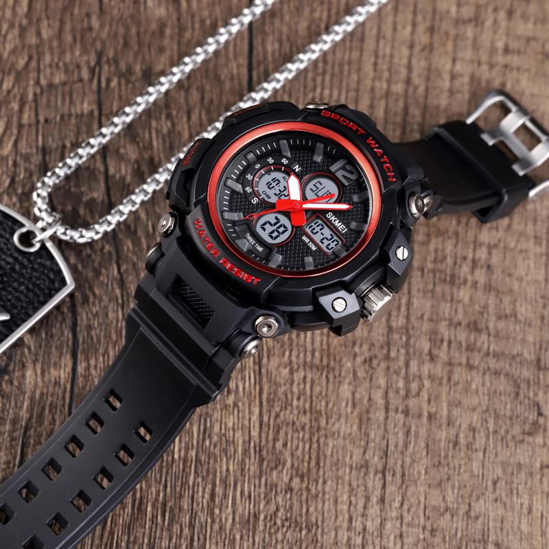 Lysende 5atm 3time Multi-function Outdoor Herre Watch Dual Display Digital Watch