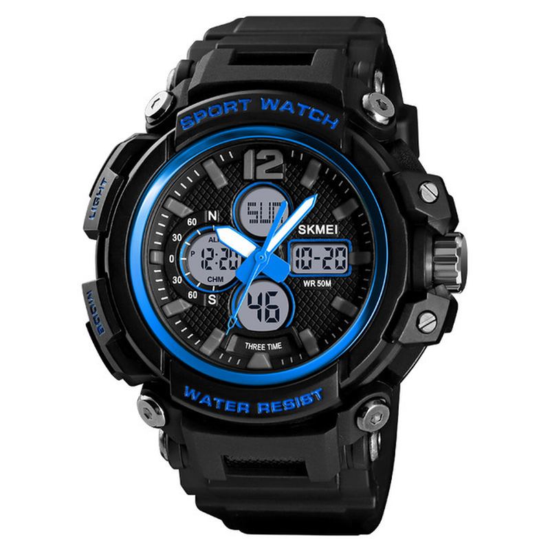 Lysende 5atm 3time Multi-function Outdoor Herre Watch Dual Display Digital Watch