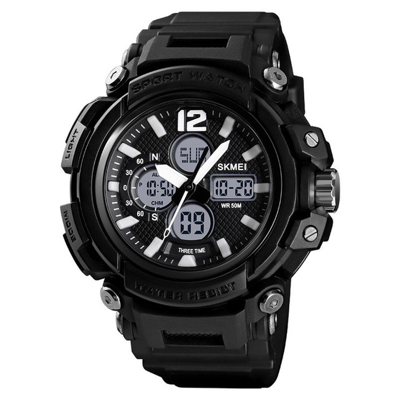 Lysende 5atm 3time Multi-function Outdoor Herre Watch Dual Display Digital Watch