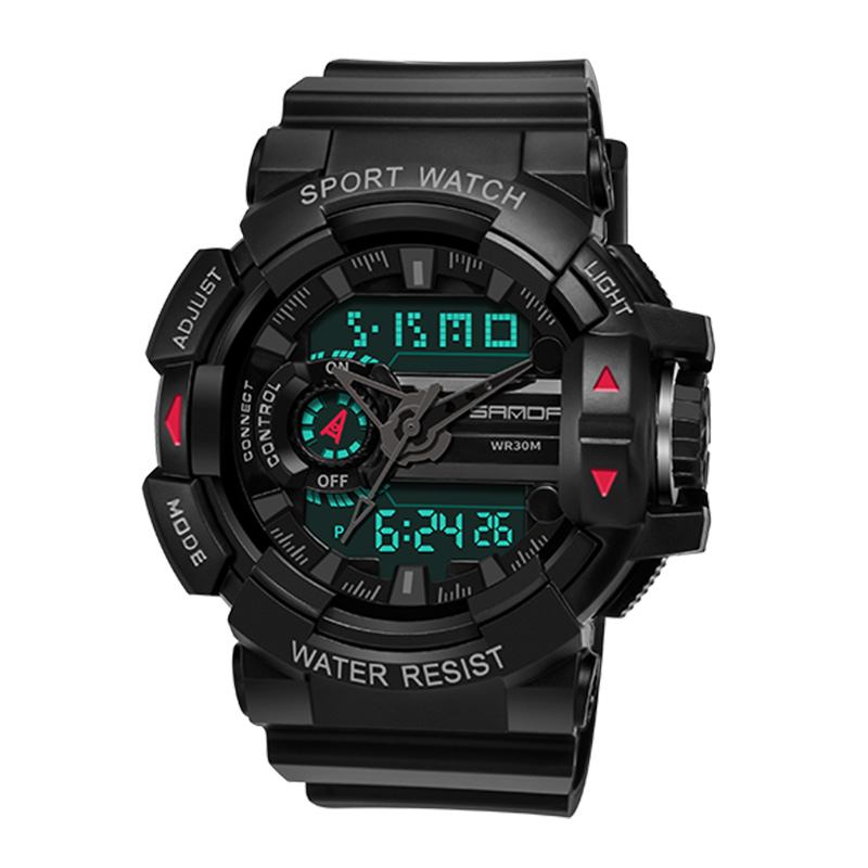 Lysende Display Candar Stoppeklokke Herre Mote Sport Klokke Dual Display Digital Watch