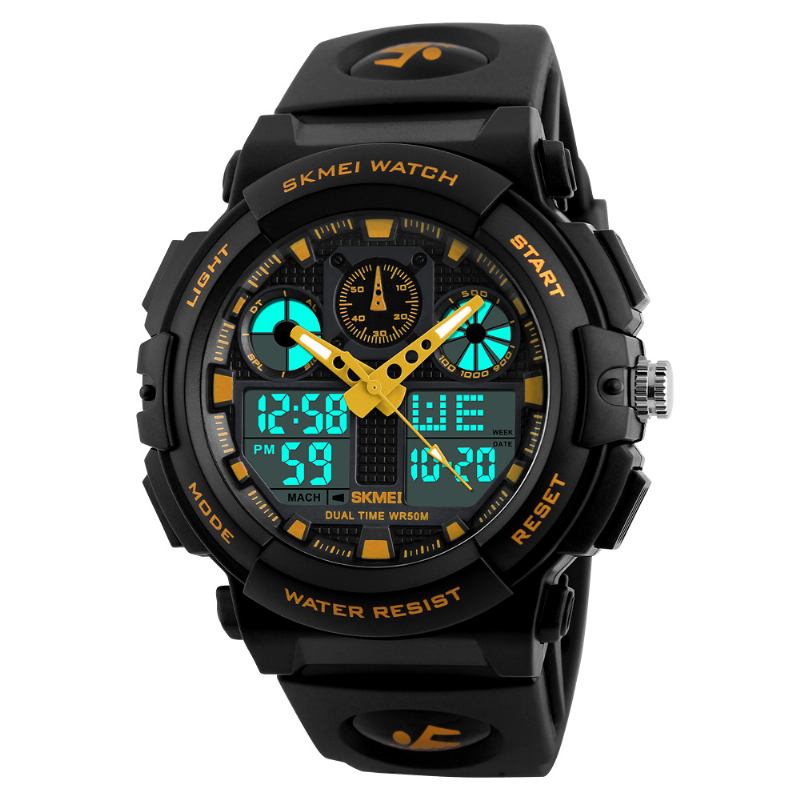 Menn Sport Chorongraph 50m Vanntett Lysende Dual Display Digital Watch