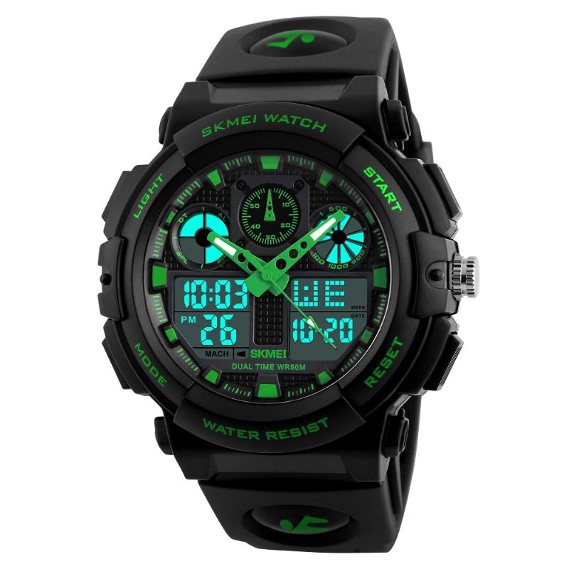 Menn Sport Chorongraph 50m Vanntett Lysende Dual Display Digital Watch