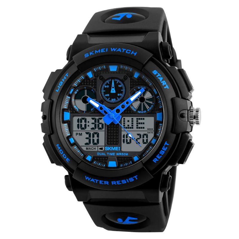 Menn Sport Chorongraph 50m Vanntett Lysende Dual Display Digital Watch