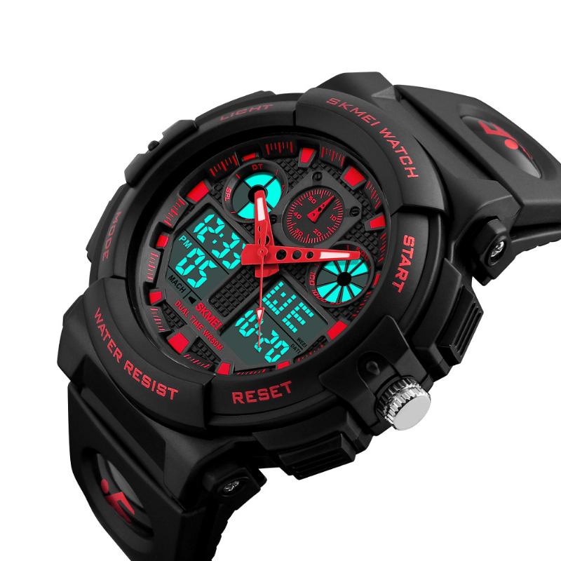 Menn Sport Chorongraph 50m Vanntett Lysende Dual Display Digital Watch