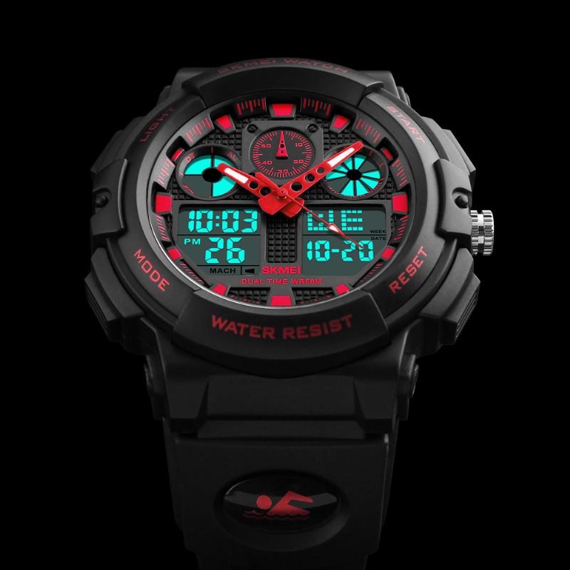 Menn Sport Chorongraph 50m Vanntett Lysende Dual Display Digital Watch