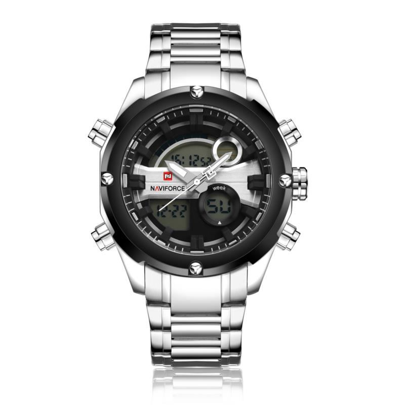 Mote Menn Dual Display Watch Luxury Rustfri Strap Sport Watch