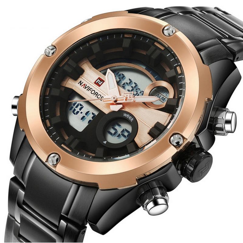 Mote Menn Dual Display Watch Luxury Rustfri Strap Sport Watch