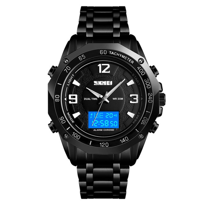 Multifunksjonell Luminous El Light Calendar 3atm Business Herre Watch Dual Display Digital Watch