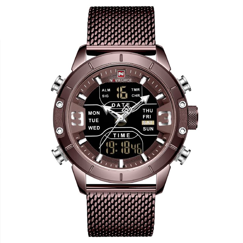 Vanntett Dual Display Watch Calendar Full Steel Business Menn Digital Watch