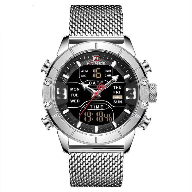 Vanntett Dual Display Watch Calendar Full Steel Business Menn Digital Watch