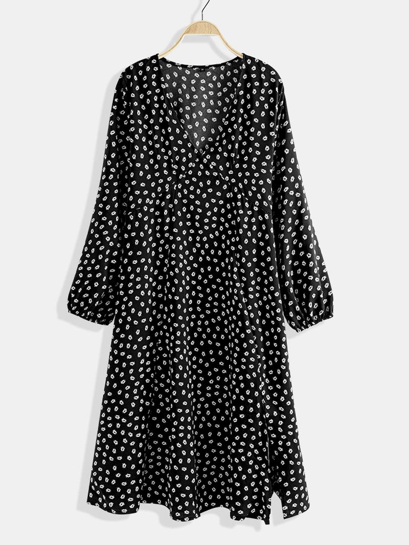 Chiffon Polka Dot Med Trykk Delt Langermet Causal Dress