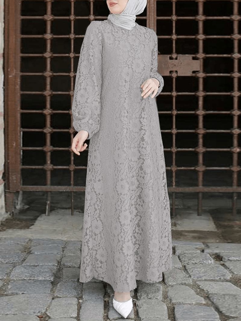 Kvinner 100% Bomull Abaya Kaftan Lace Patchwork Uformell Brudekjole