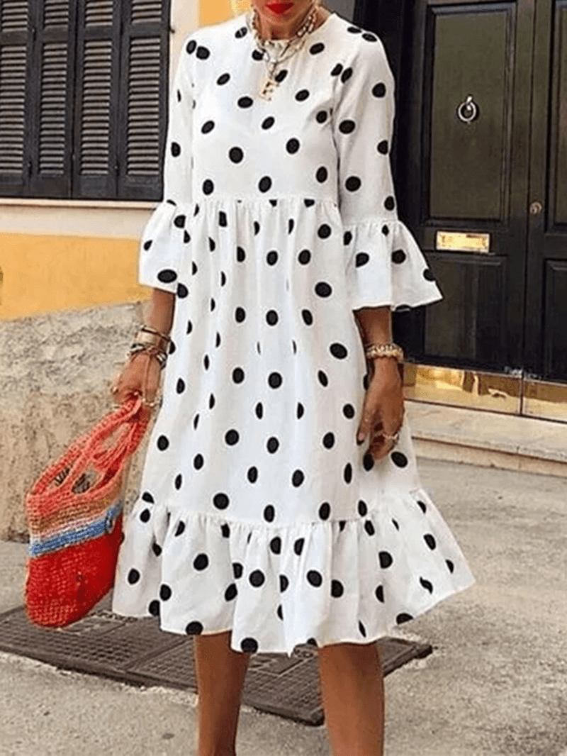 Kvinner Polka Dot Med Trykk Plissering Fritids Dress