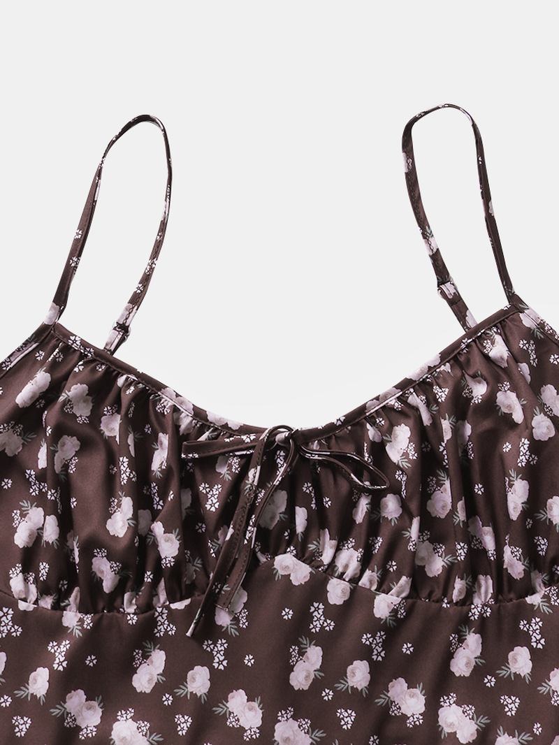 Kvinner Retro Blomstertrykk Split Strappy Cami Fritids Midi-kjoler