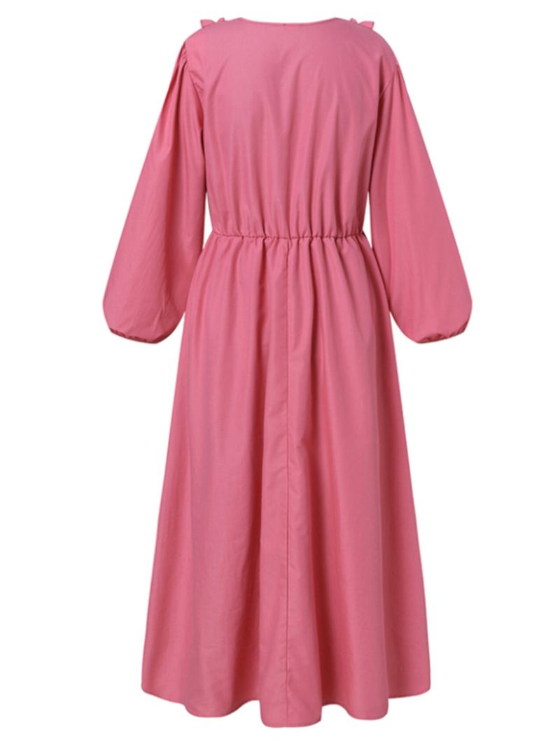 Puff Sleeve Pleating Leisure Holiday Fritids Dress For Kvinner