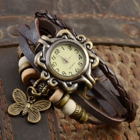 Retro Stil Flerlags Kvinner Armbånd Watch Butterfly Anheng Kvarts Klokker