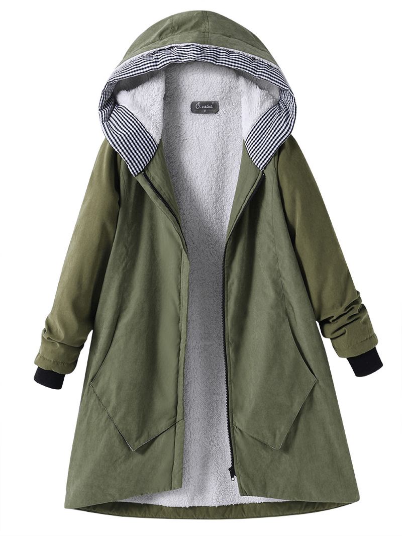 Fritids Pure Color Pocket Coats Med Hette