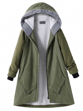 Fritids Pure Color Pocket Coats Med Hette