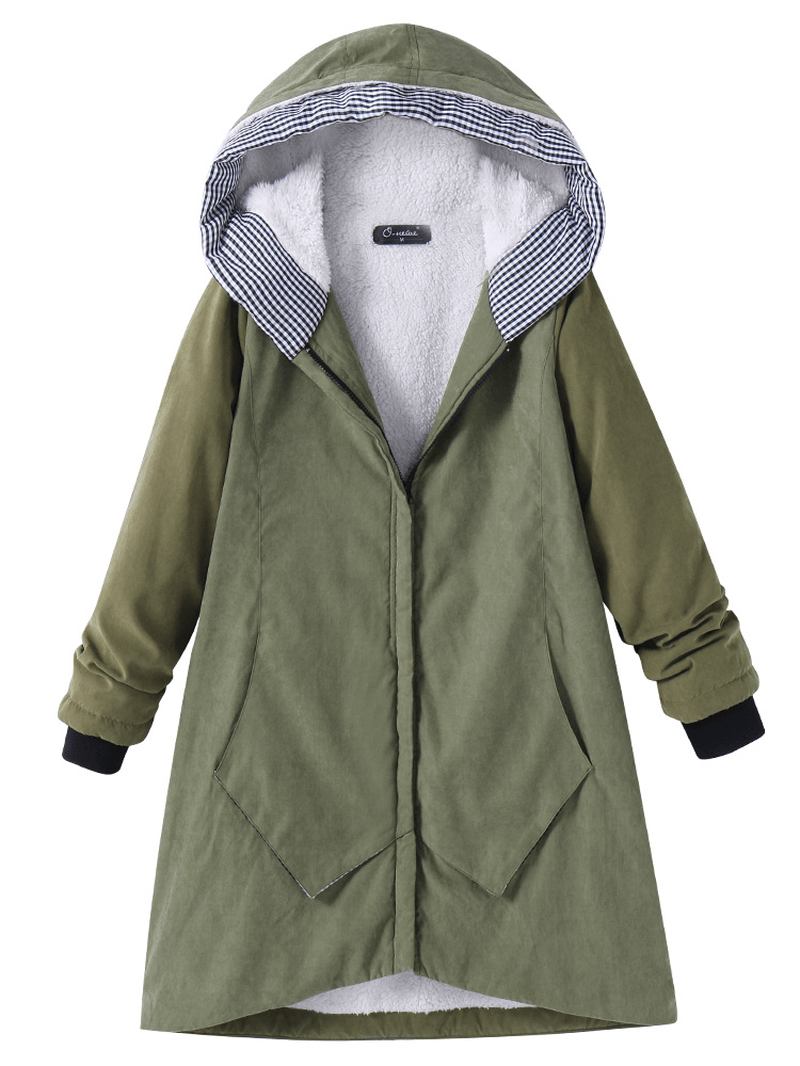 Fritids Pure Color Pocket Coats Med Hette