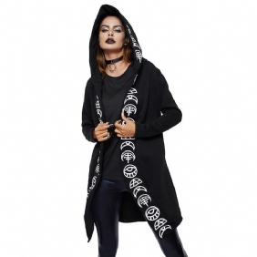 Høst Gothic Fritids Cool Chic Black Plus Size Sweaters For Kvinner Løs Bomull Hette Med Vanlig Trykk Punk Hettegensere For Kvinner