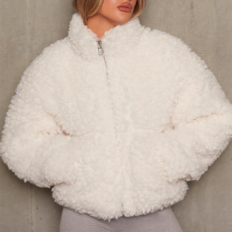 Høst Vinter Fluffy Fleece Jakker Og Jakker Pluss Størrelse Glidelås Cardigan Lange Armer Overfrakker Varme Jakker Lammeull