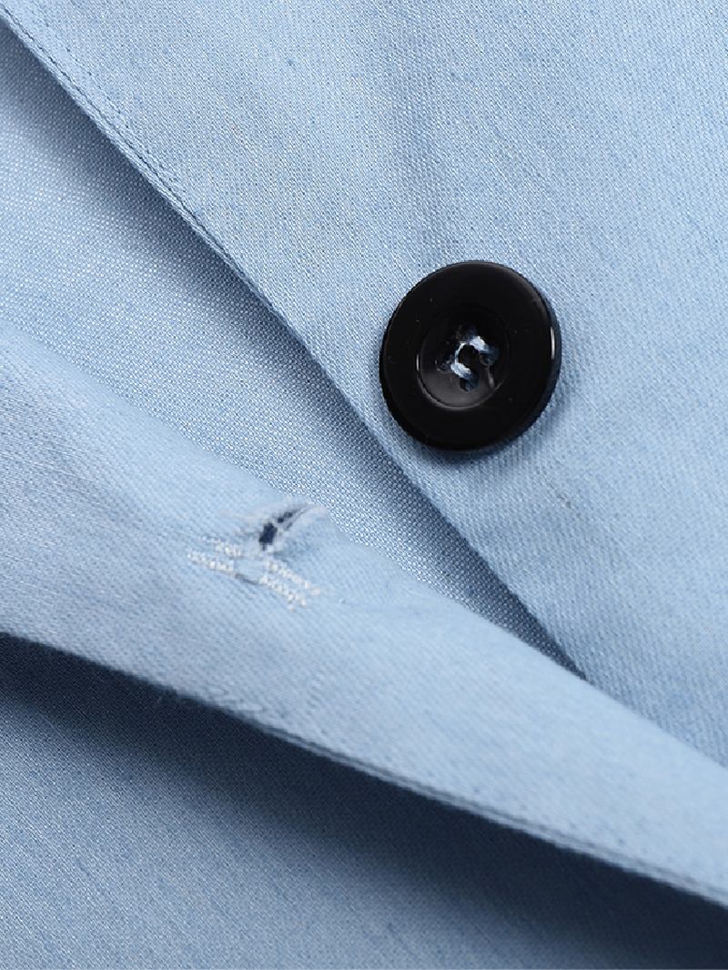 Kvinner Button Up Lapel Side Gaffel Langermet Denim Overskjorte Med Lomme