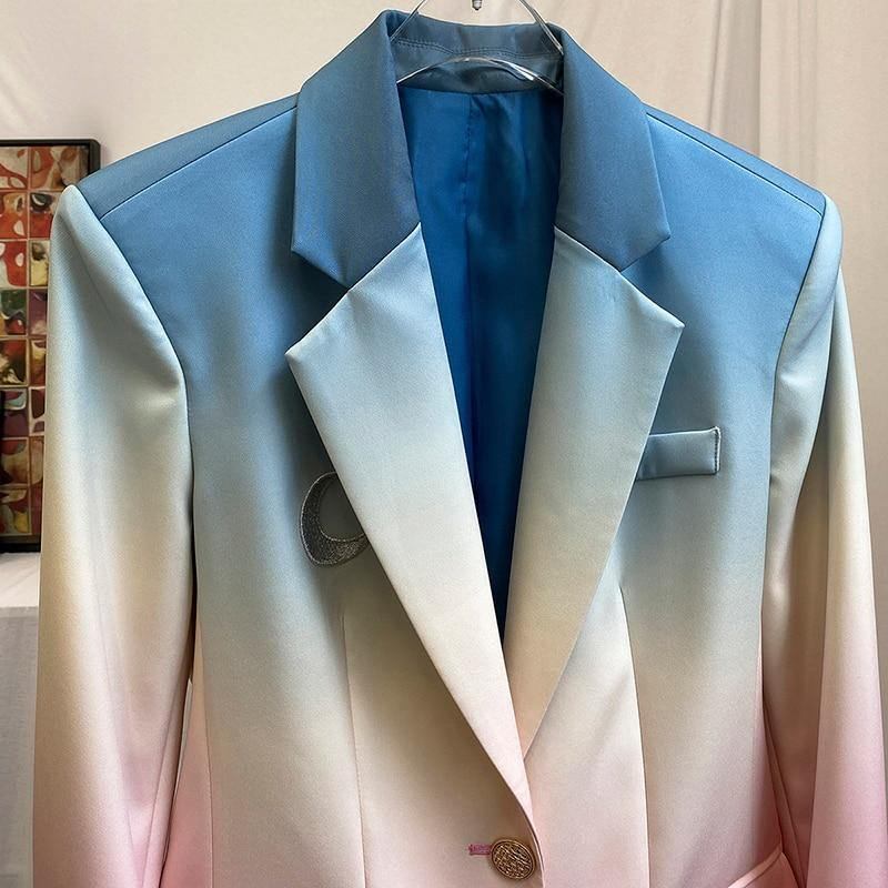 Kvinner Fargerik Gradual Color Blazer New Lapel Langermet Loose Fit Jakke Mote Tide Vår Høst 2024 1z587