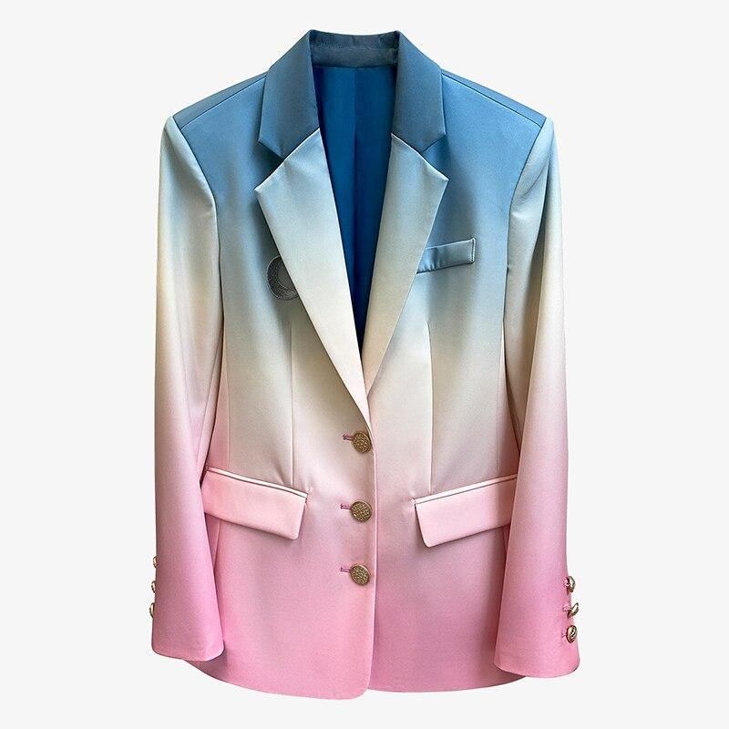 Kvinner Fargerik Gradual Color Blazer New Lapel Langermet Loose Fit Jakke Mote Tide Vår Høst 2024 1z587