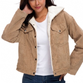 Kvinner Faux Shearling Lined Corduroy Dobbel Pocket Fritids Teddy Jacket