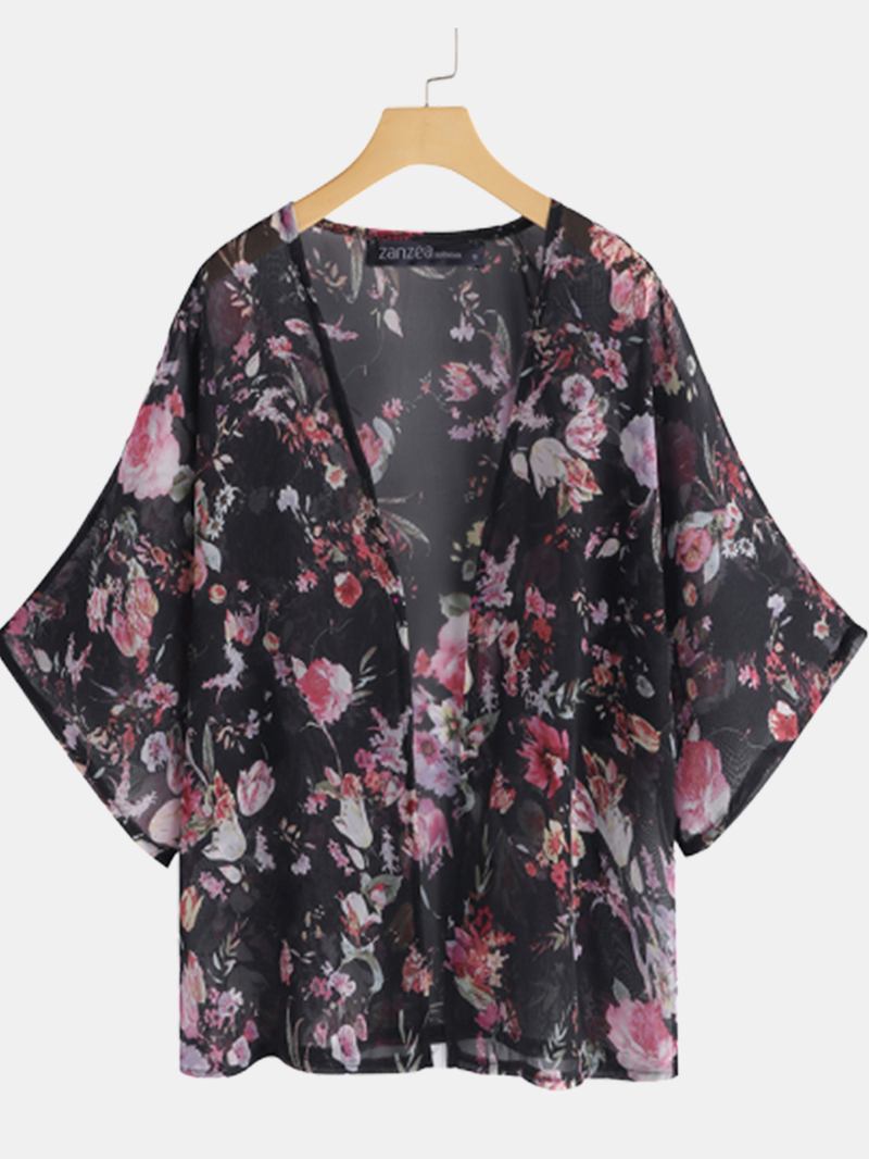 Kvinner Flaggermus Ermet Blomsterprint Bohemian Style Enkel Fritids Cardigan