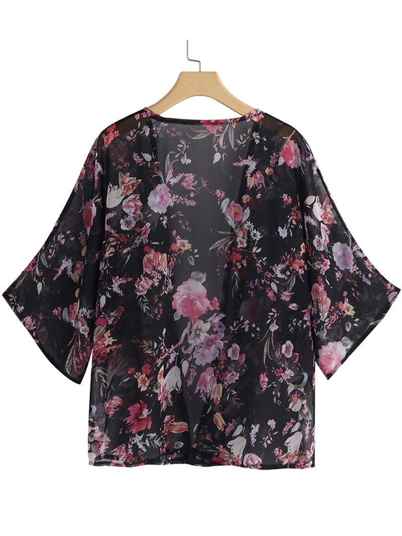 Kvinner Flaggermus Ermet Blomsterprint Bohemian Style Enkel Fritids Cardigan