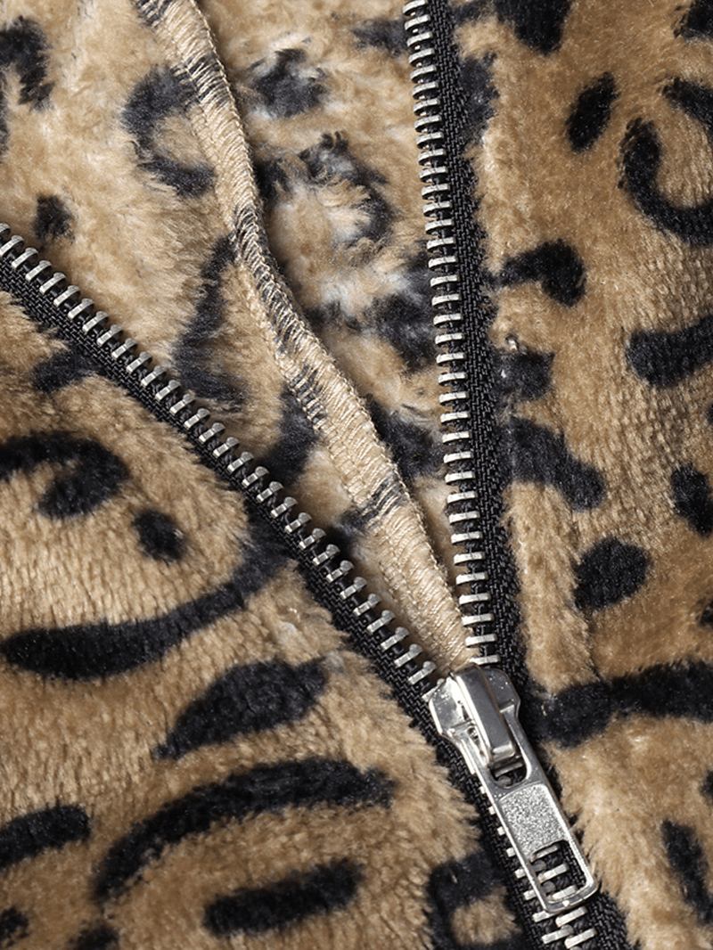 Kvinner Fritids Zip Up Leopard Med Trykk Hettefrakker