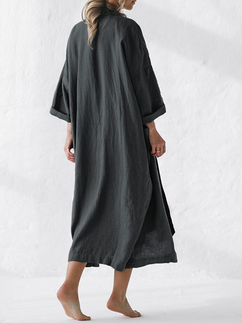 Kvinner Langermet Knapp Åpen Front Lange Maxi Coats