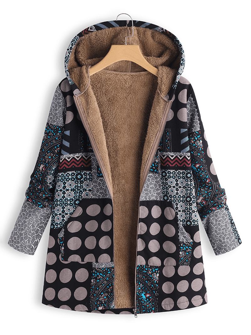 Kvinner Polka Dot Med Trykk Fluffy Fleece Tykk Blomstrete Med Trykk Vintage Jakke Coats