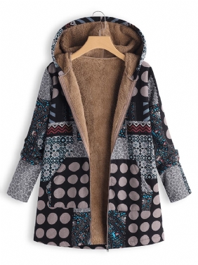 Kvinner Polka Dot Med Trykk Fluffy Fleece Tykk Blomstrete Med Trykk Vintage Jakke Coats