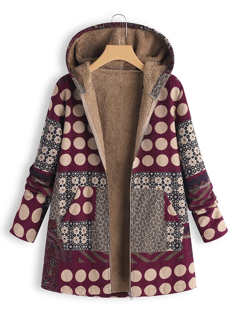 Kvinner Polka Dot Med Trykk Fluffy Fleece Tykk Blomstrete Med Trykk Vintage Jakke Coats