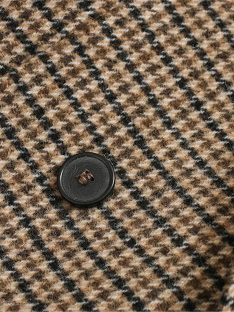 Kvinner Rutete Vintage Ull Med Trykk Lapel Collar Langermet Suit Jakker