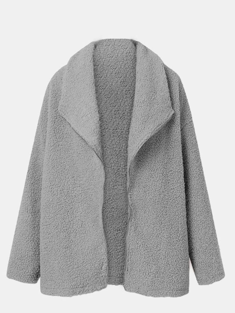 Kvinner Teddy Fløyels Løs Uformell Solid Skjøtet Stort Lapel Fôr Langermet Uten Lommer Leisure Coat