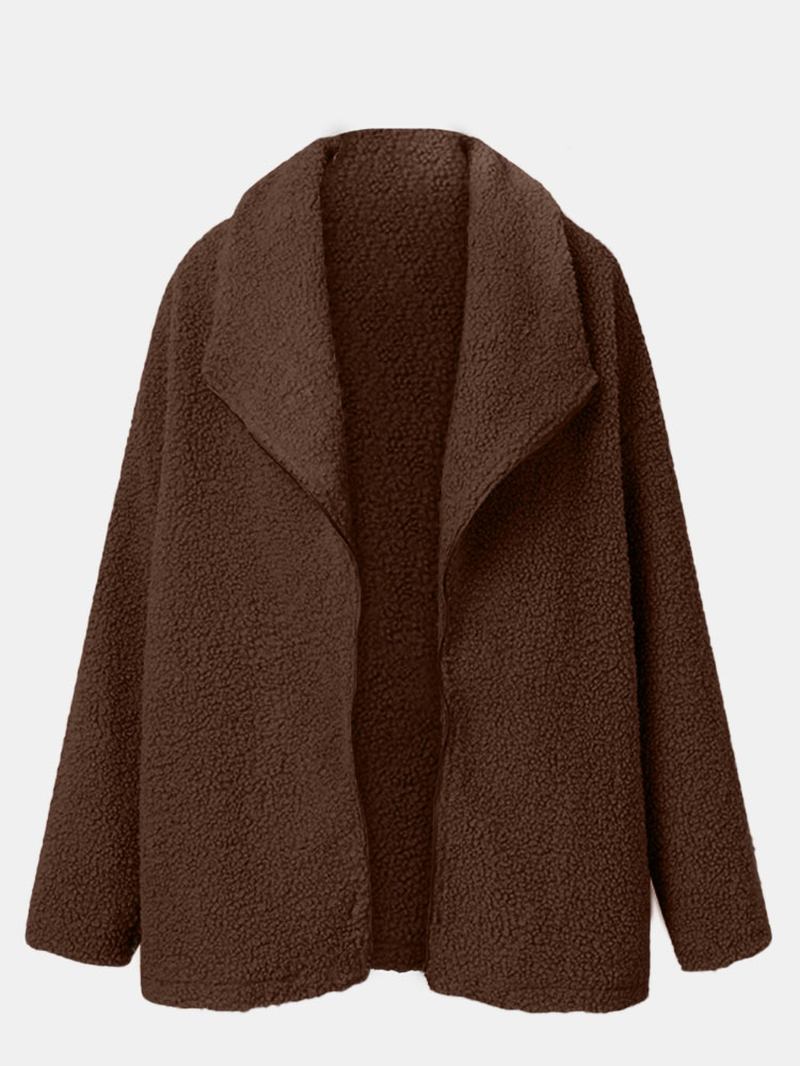 Kvinner Teddy Fløyels Løs Uformell Solid Skjøtet Stort Lapel Fôr Langermet Uten Lommer Leisure Coat