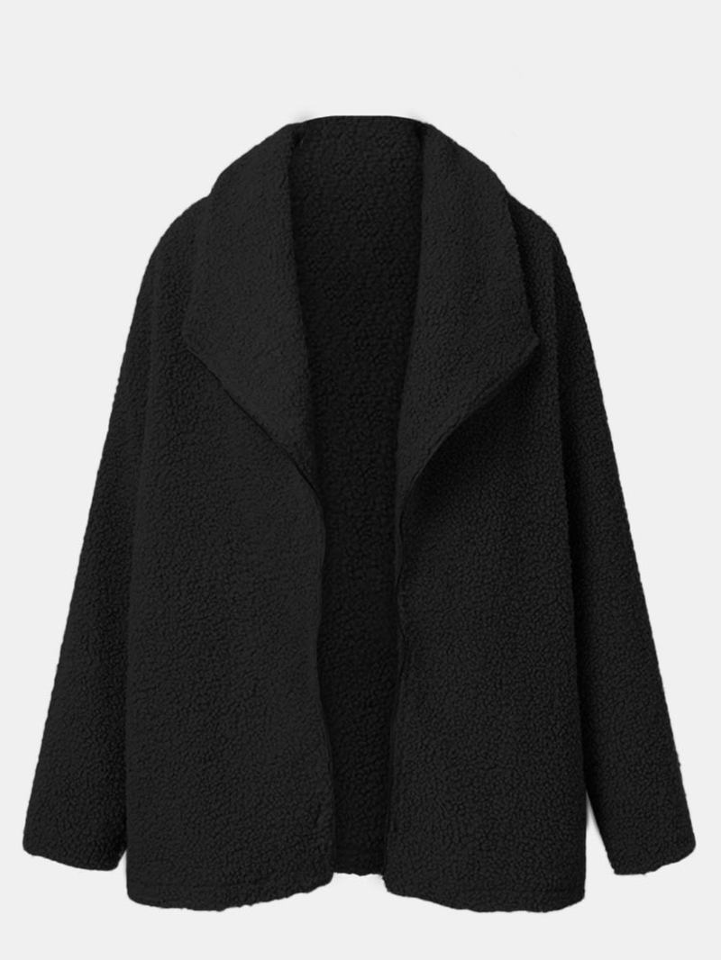 Kvinner Teddy Fløyels Løs Uformell Solid Skjøtet Stort Lapel Fôr Langermet Uten Lommer Leisure Coat