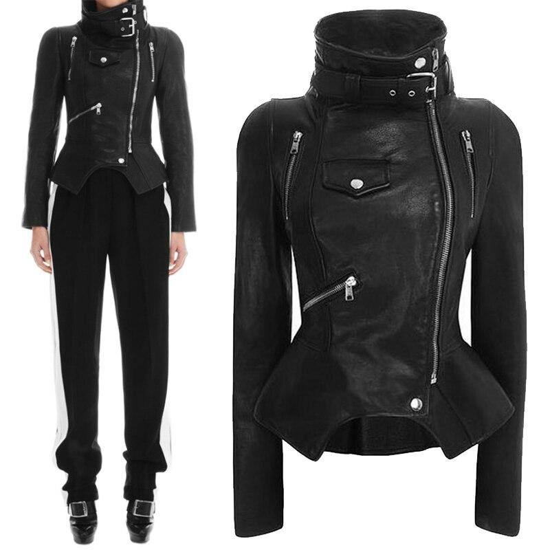 Motorsykkel Skinn Gotisk Jakke Kvinner Faux Leather Mote Svarte Faux Coats Trend Jakke Moteklær