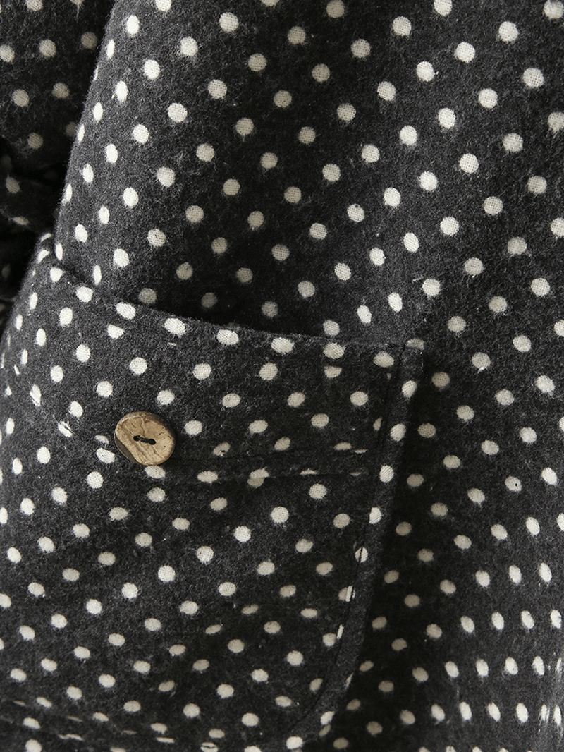 Polka Dot Langermet Hette Patchwork Fleece Side Pocket Coats For Kvinner