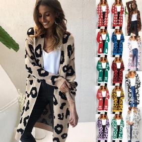 Sexy Leopardtrykt Cardigan Genser Kvinner 2018 Høst Vinter Genser Harajuku Langermet Strikkegenser Sueter Mujer