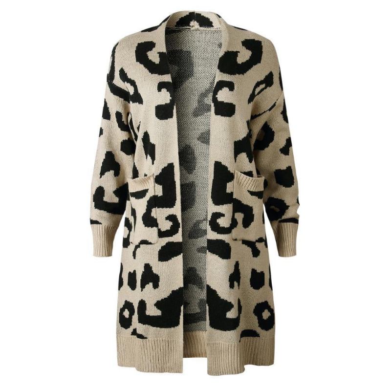 Sexy Leopardtrykt Cardigan Genser Kvinner 2018 Høst Vinter Genser Harajuku Langermet Strikkegenser Sueter Mujer