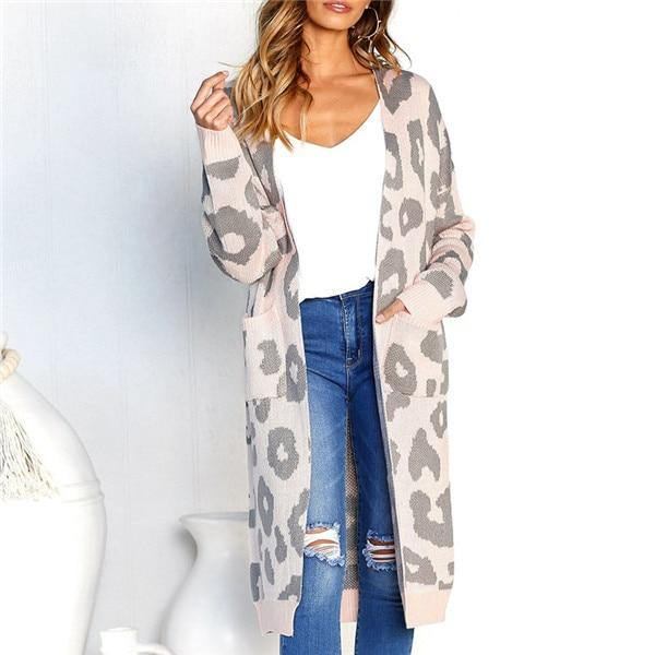 Sexy Leopardtrykt Cardigan Genser Kvinner 2018 Høst Vinter Genser Harajuku Langermet Strikkegenser Sueter Mujer