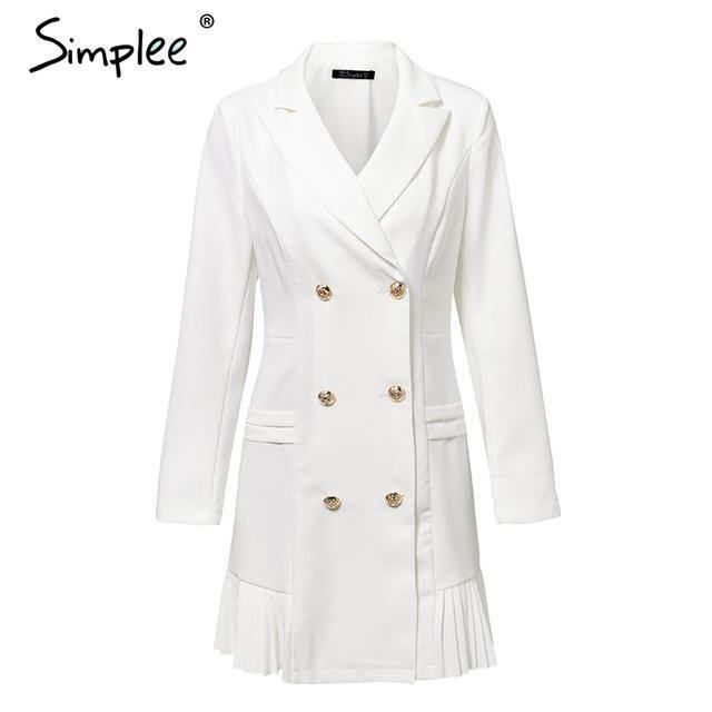 Simplee Elegant Volang Dobbelspent Damekjole Office Fritids Blazer Hvit Kjole Høst Vinter Slim Dress Damekjoler