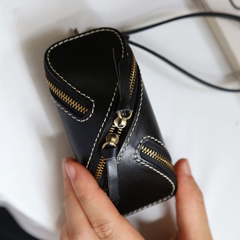 Menn Ekte Skinn Ensfarget Oval Glidelås Retro Nøkkel Etui Kort Etui Clutch Vesker